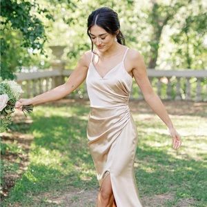 Revelry Rory Satin Dress Gold Champagne -NEW!